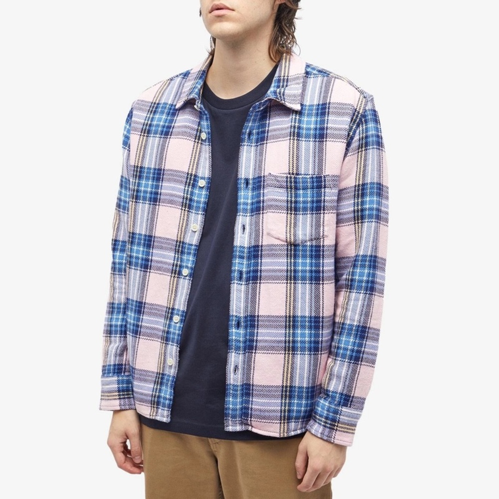 Corridor Blue and Pink Blanket Plaid Longsleeve Shirt - Medium